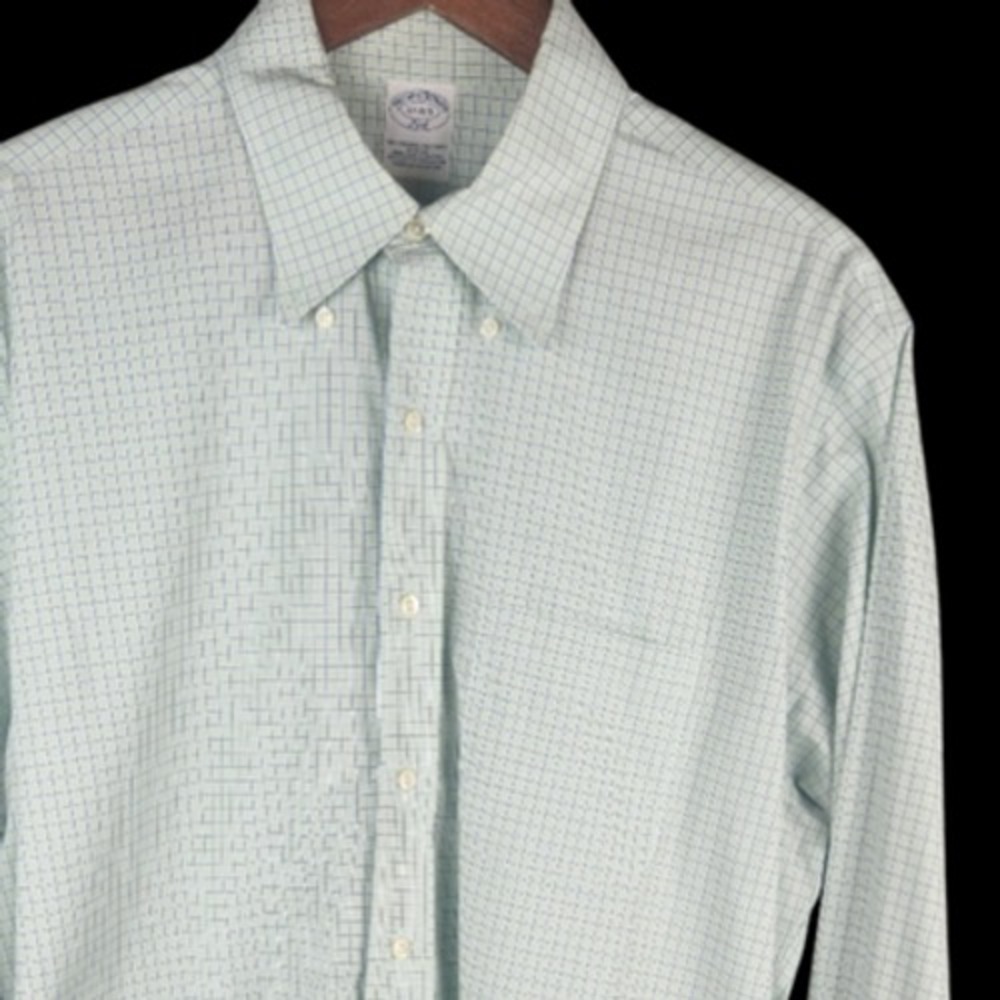 Brooks Brothers 346 Mens 17 4/5 2XL Slim Fit Non-Iron Stretch Shirt Green Check